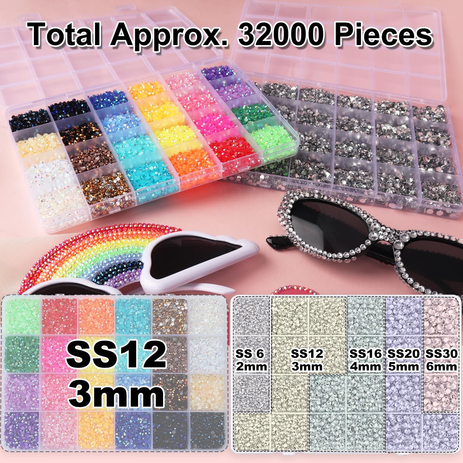 2 Boxes Rhinestones for Bedazzling Kits, Multicolor 3mm & Silver Clear 2/3/4/…