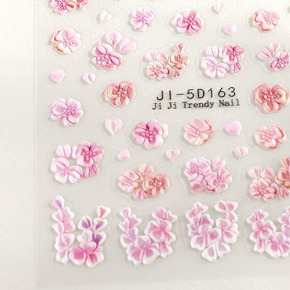 5D Embossed Flower Nail Stickers for Women Manicure Decor, 5D Acrylic Carved Flo