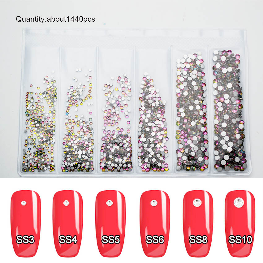 1440PCS Multi-size Nail Art Rhinestones Crystals Nails Design Decorations Gems
