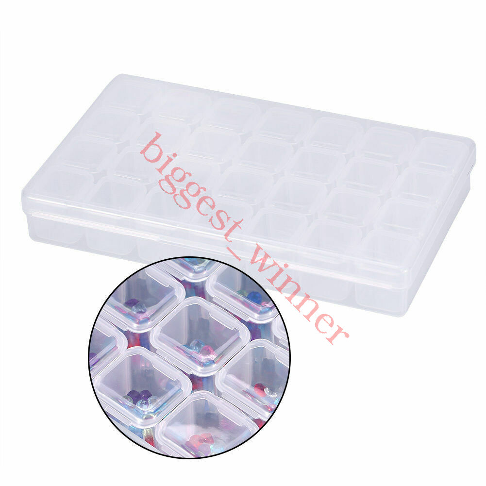 1×28 Slots Empty Nail Art Storage Box Rhinestone Bead Gems Stuffs Container Tool