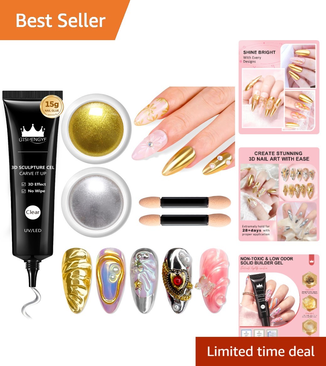 DIY 3D Nail Art Kit with Clear Gel & Chrome Powder – Ideal Gift for Enthusiasts
