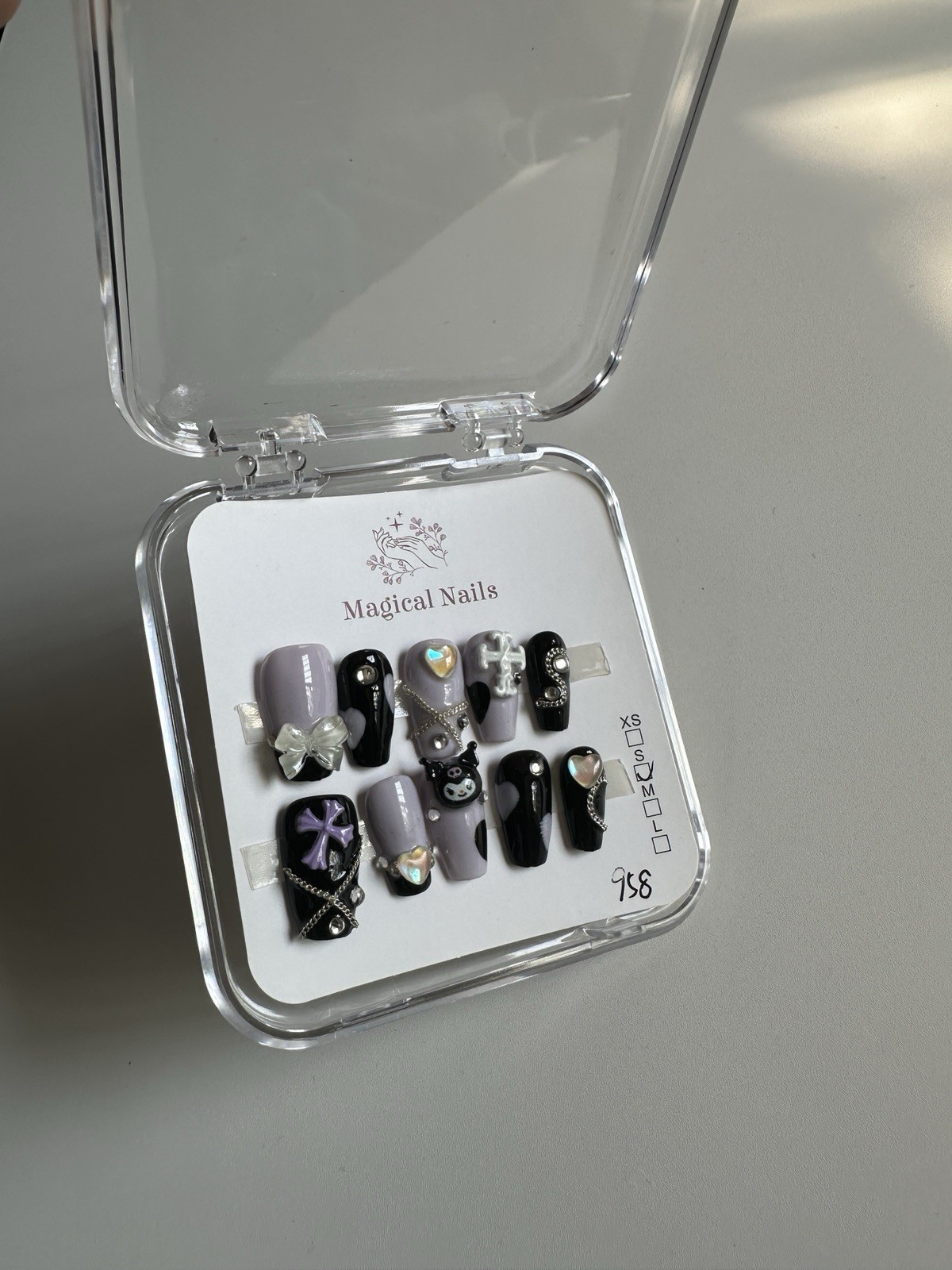 10 Piece 3D Reusable Handmade Press On Nails Set Gothic Cat