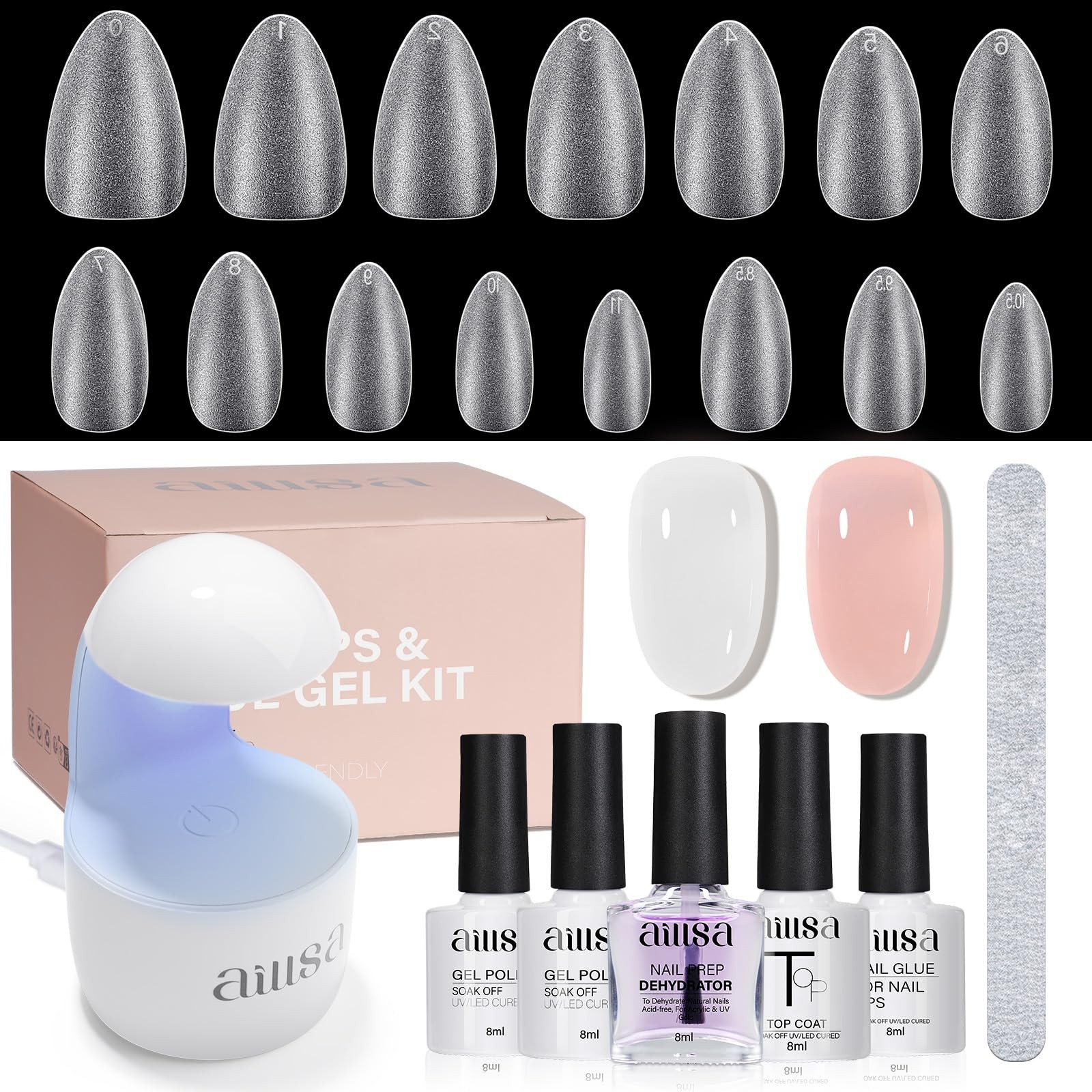 Almond Nail Kit with U V Lamp 240pcs Short Gel Nail Tips and Glue Gel Kit wit…