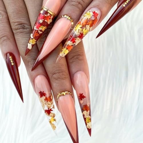6 Grids Fall Nail Art Glitter Sequins 3D Holographic Gold Orange Maple Leaf