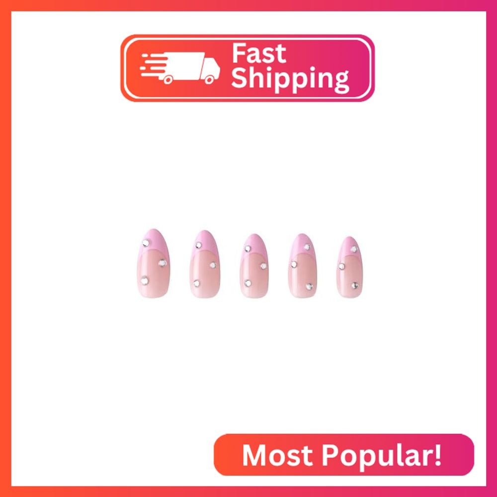 PaintLab Press On Nails – Pink Velvet 3D Almond Fake Nails, 30 Nails in 15 Sizes