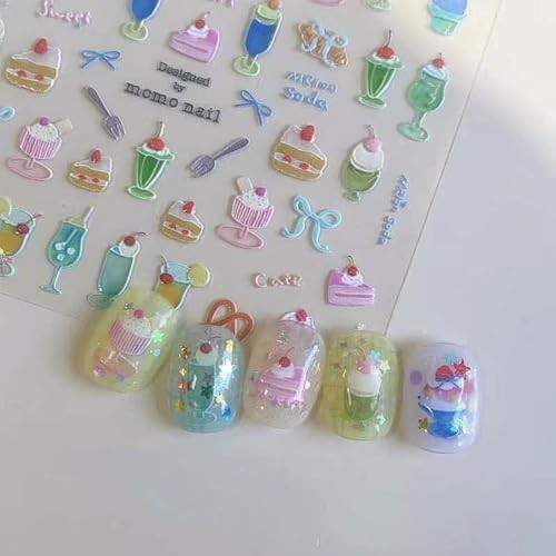 Summer Nail Art Stickers Decals Cherry Cake 5D Embossed Jelly Nail style8