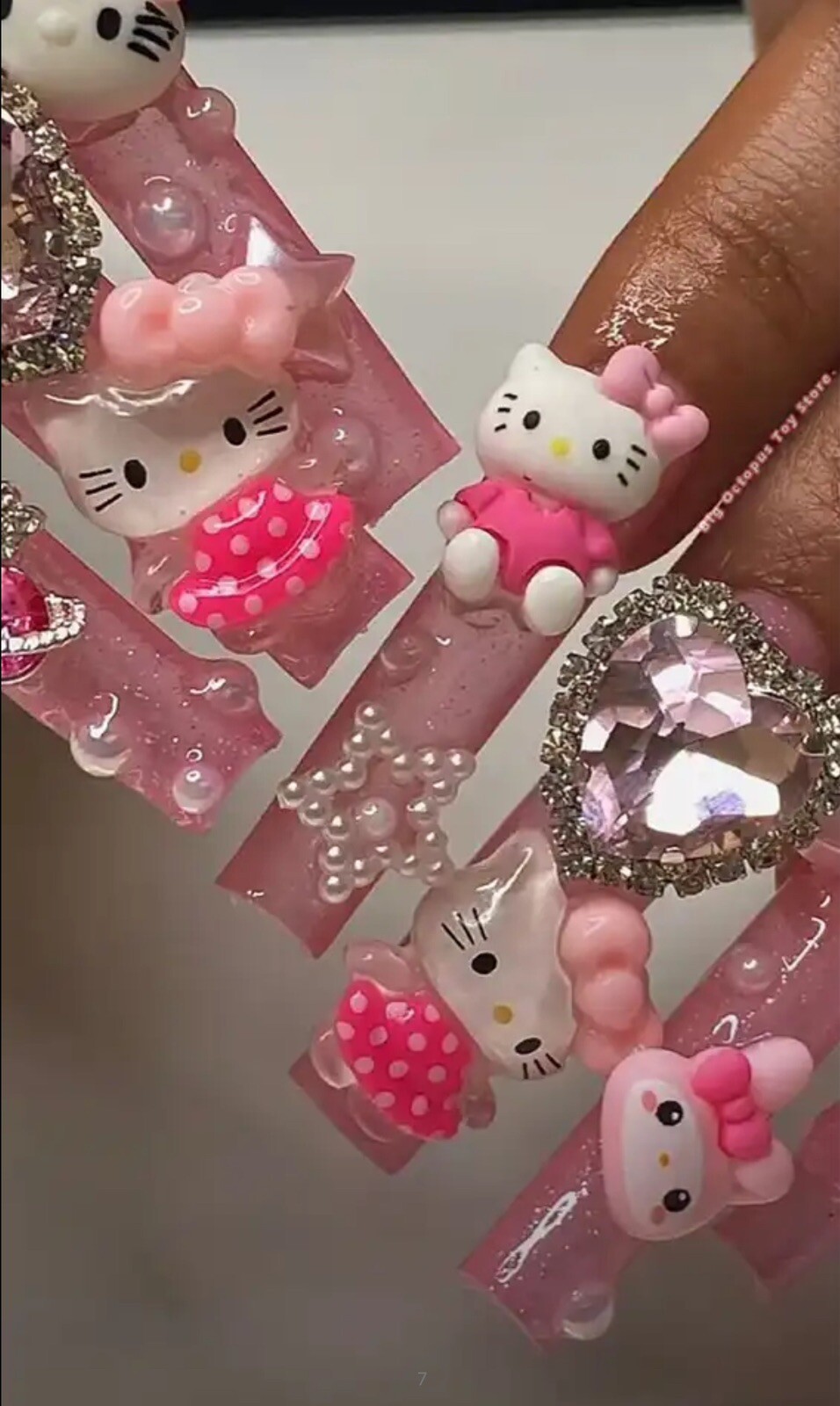Xxxl Rectangle, Fake Nails 3D Hello KITTY Pink Diamond Strong, Long Nails