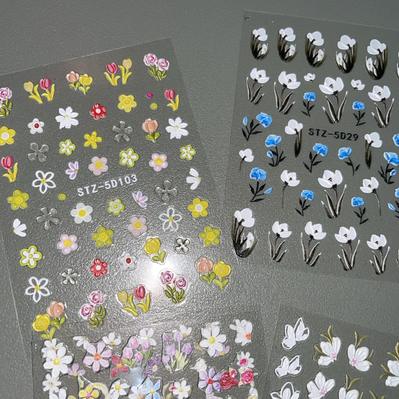 10 sheets FULL BEAUTY Nail Stickers – Self-Adhesive Glossy PVC Floral Decals