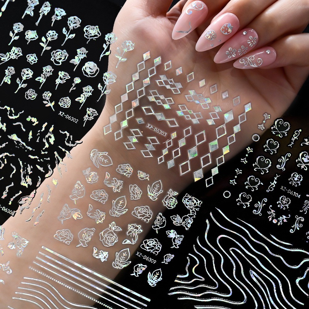 30Pcs Set Nail Art Stickers Decal Flower Lace Rose Heart Slider Manicure N363
