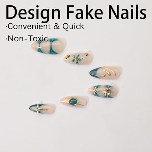 Almond Press on Nails Medium Fake Nails French Tip False Nails with Style3