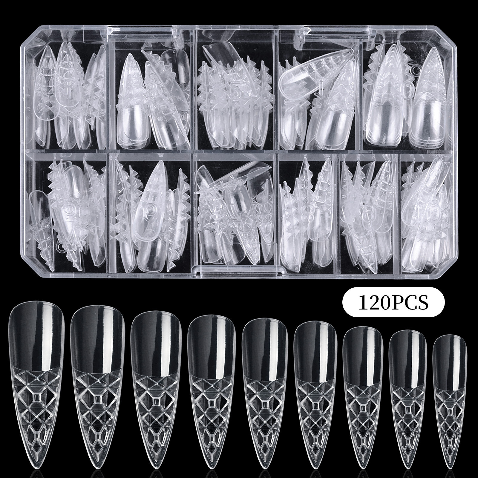 120 Pcs Clear Fiberglass mosaic Design False Nail Art Tips UV Gel Acrylic Nails