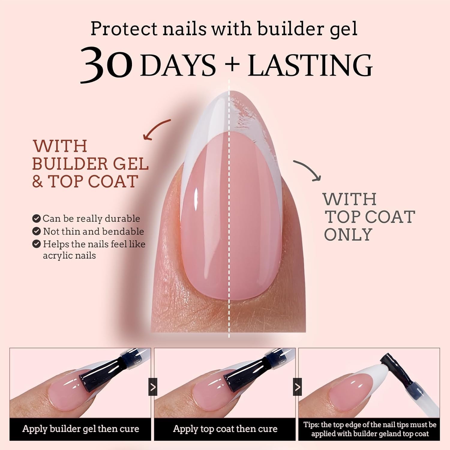 French Tip Press On Nails – Short Coffin Gel Kit, Salon Quality