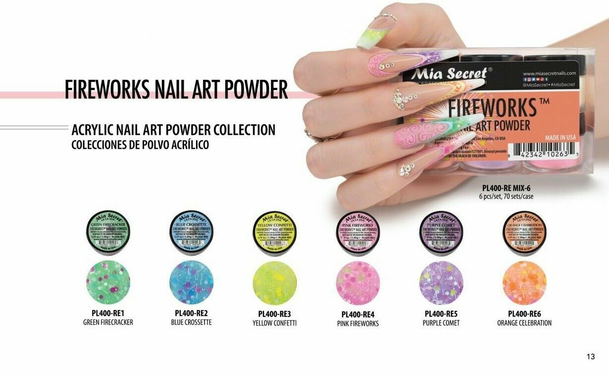 Mia Secret Nail Art Acrylic Collection Powder 6 Colors – FIREWORKS Set