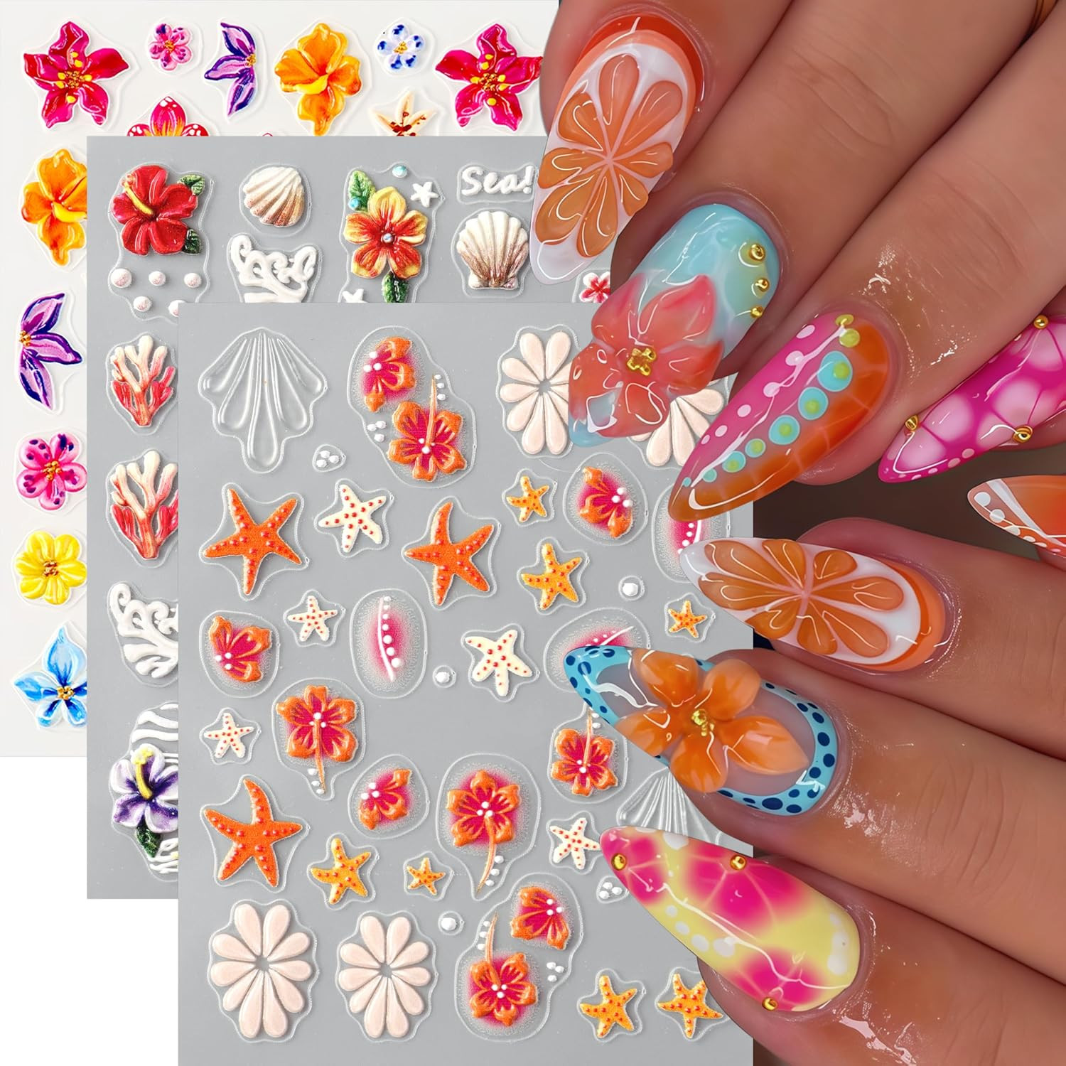 8Sheets Fruit Nail Art Stickers Decals 3D Summer Fruit Nail Decals Blueberry Lem