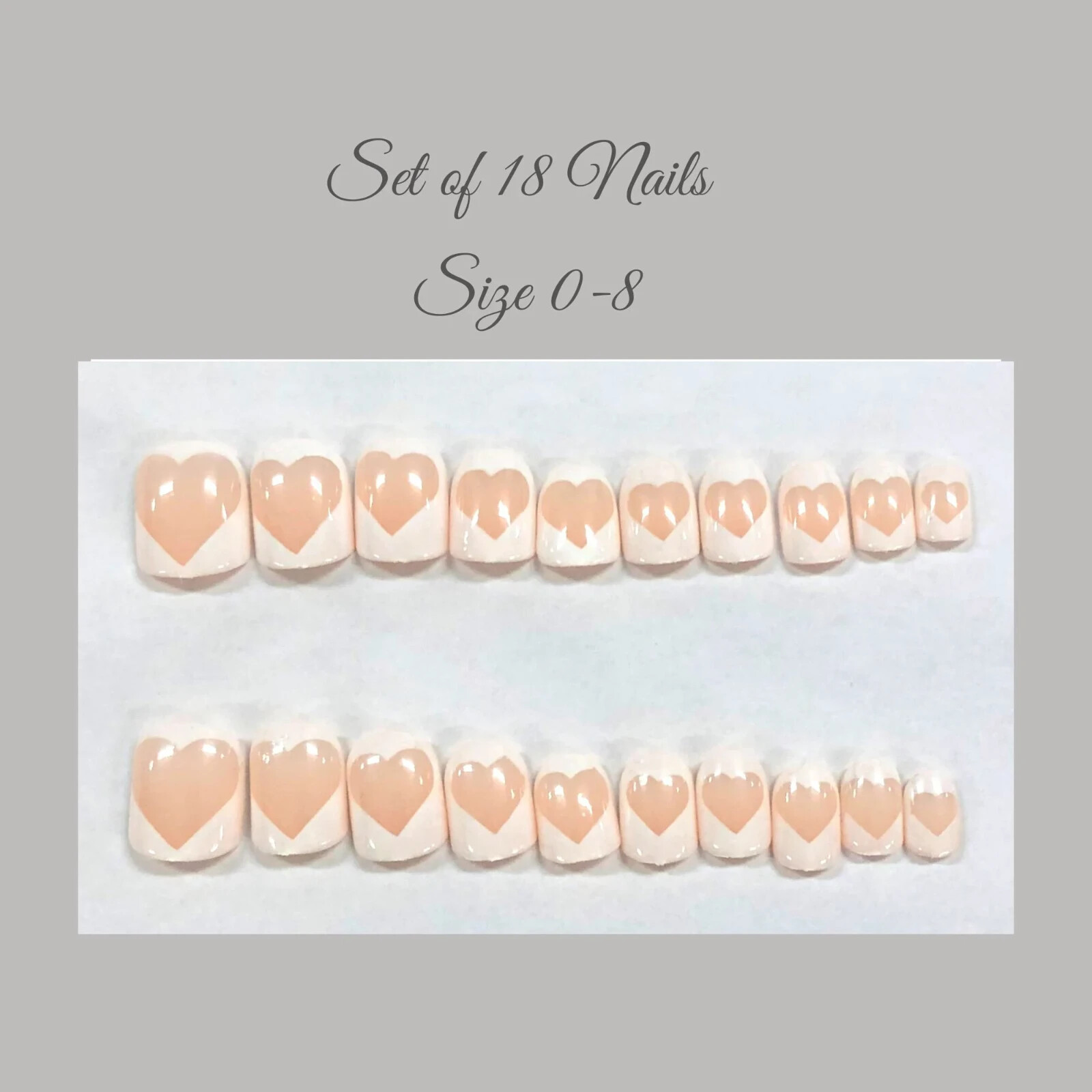 Clear Hearts Press-On Nail Set – Short Round (Size 0-8)