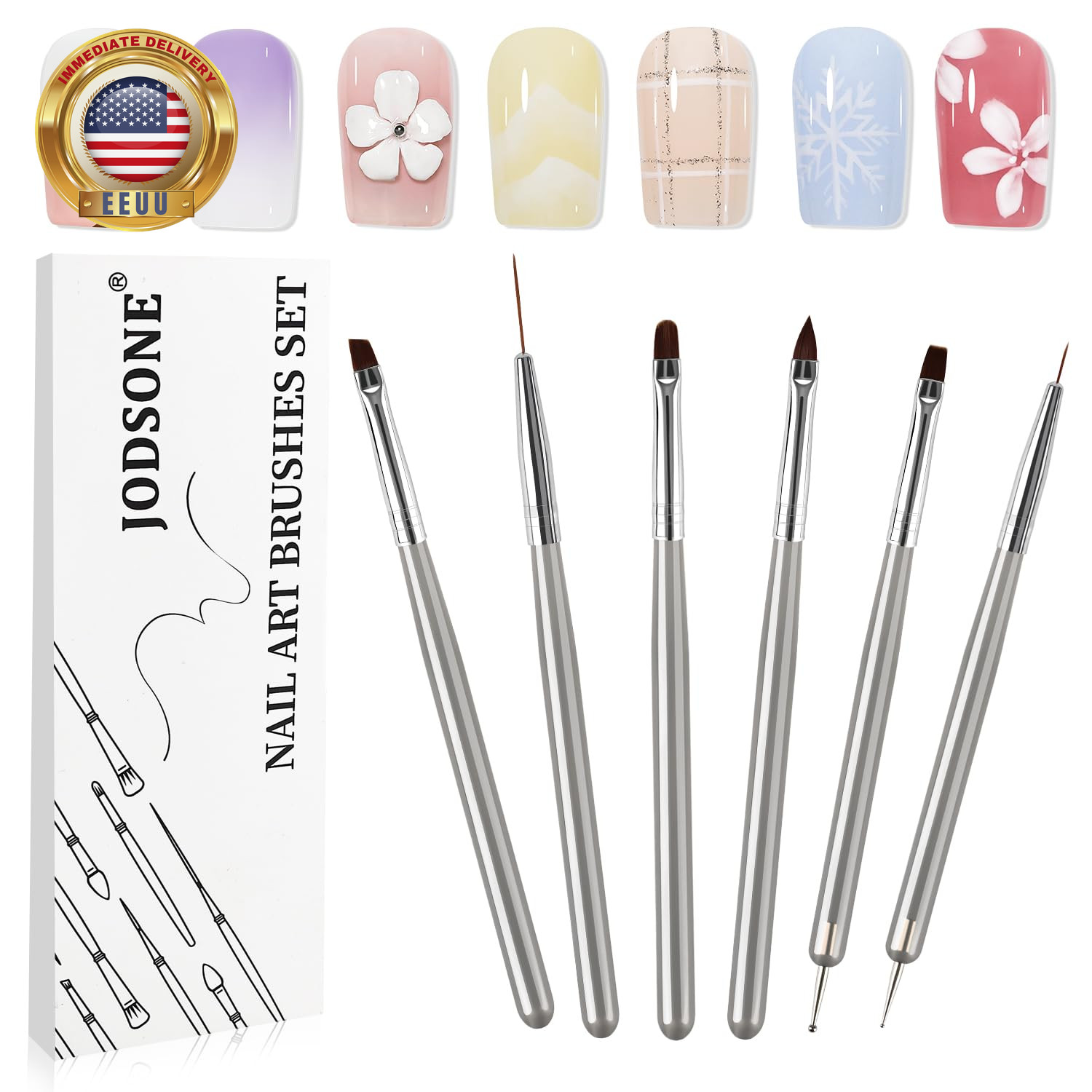 6Packs Nail Art Brushes,Nail Art Tool Set,Dotting Tools,Dust Brush,Striping Brus