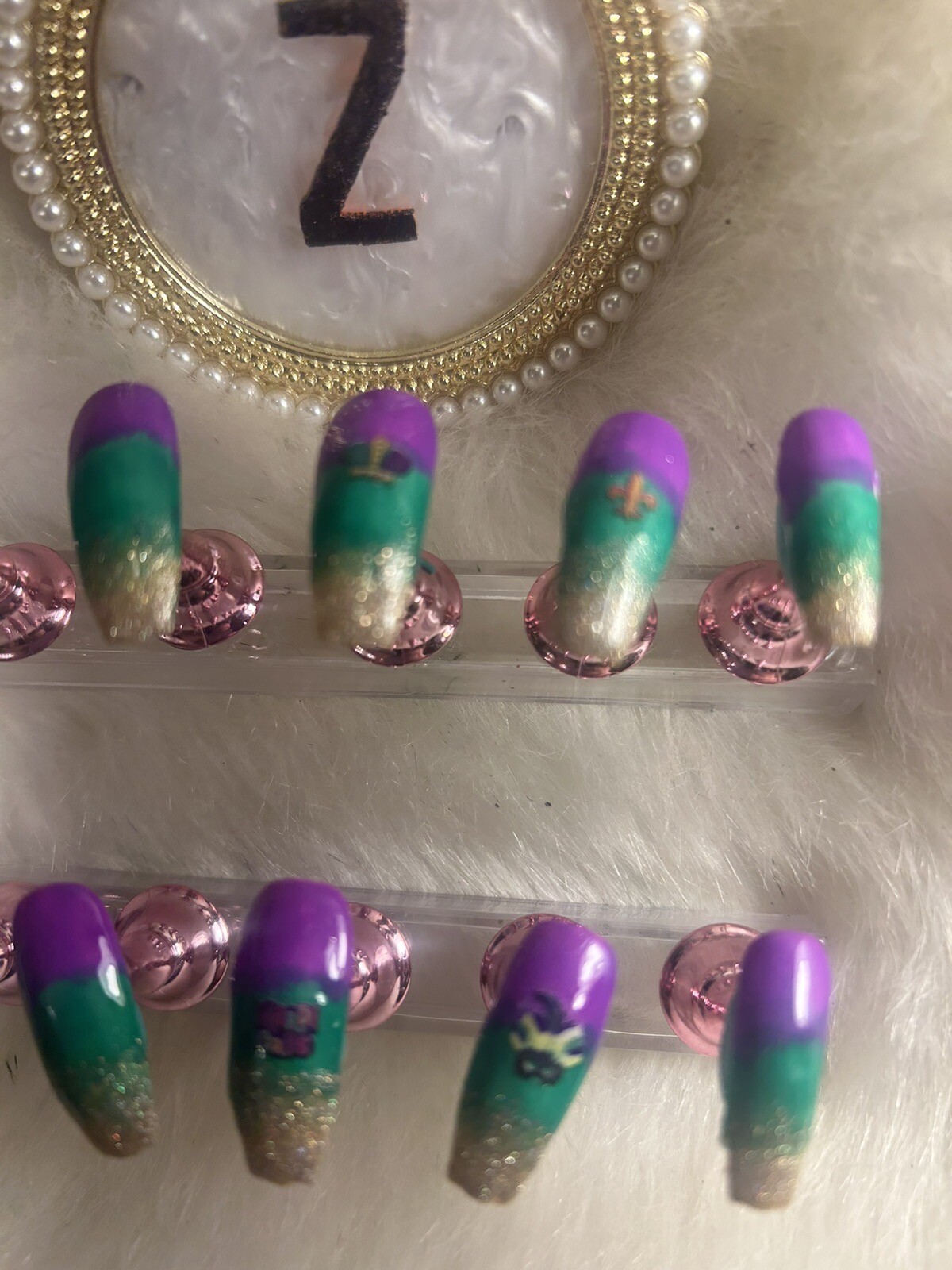 Z NAILZ! Mardi Gras Themed Nails L Coffin In Purple, Green, Gold Press On Nails