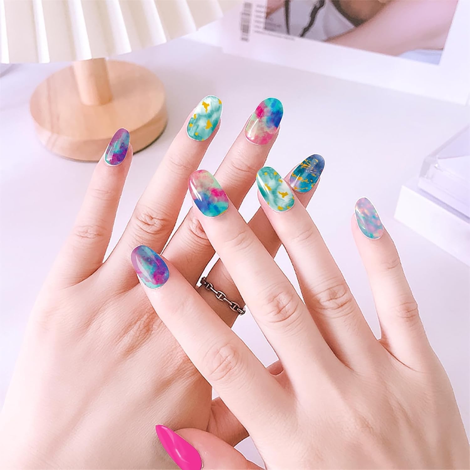 336 Pieces 24 Sheets Women’s Full Wrap Marble Nail Polish Strips Stickers