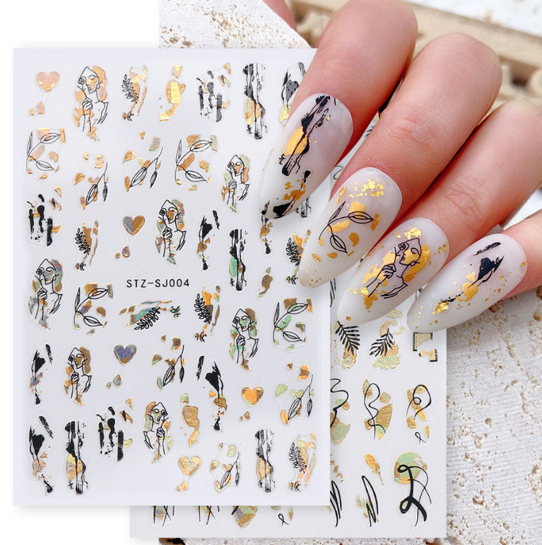 Leopard Print Girl Flower Geometric Lines Leaf Heart Abstract Nail Sticker NS33