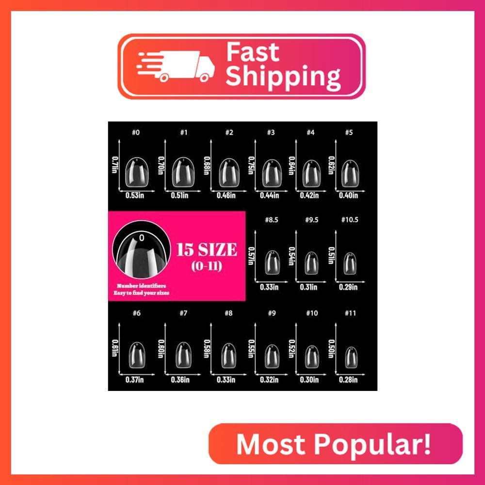 LoveOurHome 600pc Extra Short Oval Nail Tips Clear Fake Nails XS Round Almond Ge