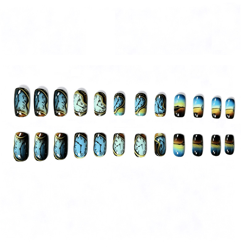 48 Pcs Surreal Clock Landscape Coffin Press on Nails, Art Unique Fake Nails