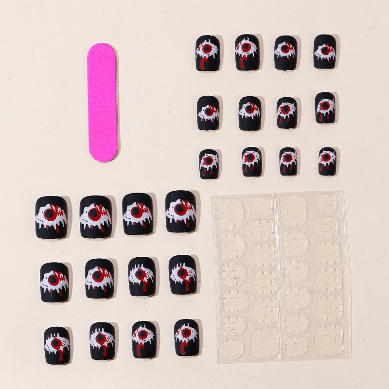 46Pcs-Halloween Short Square Bloody Eye Horror Fake Press on Nails Set