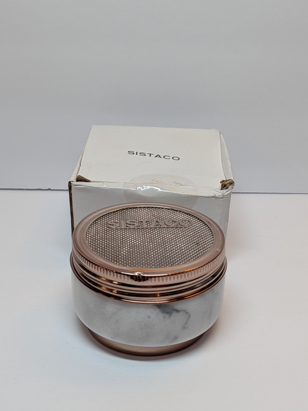 Sistaco “The Pedestal” Nail Powder Catch Tray Carrara Marble ~ New w/Flaw