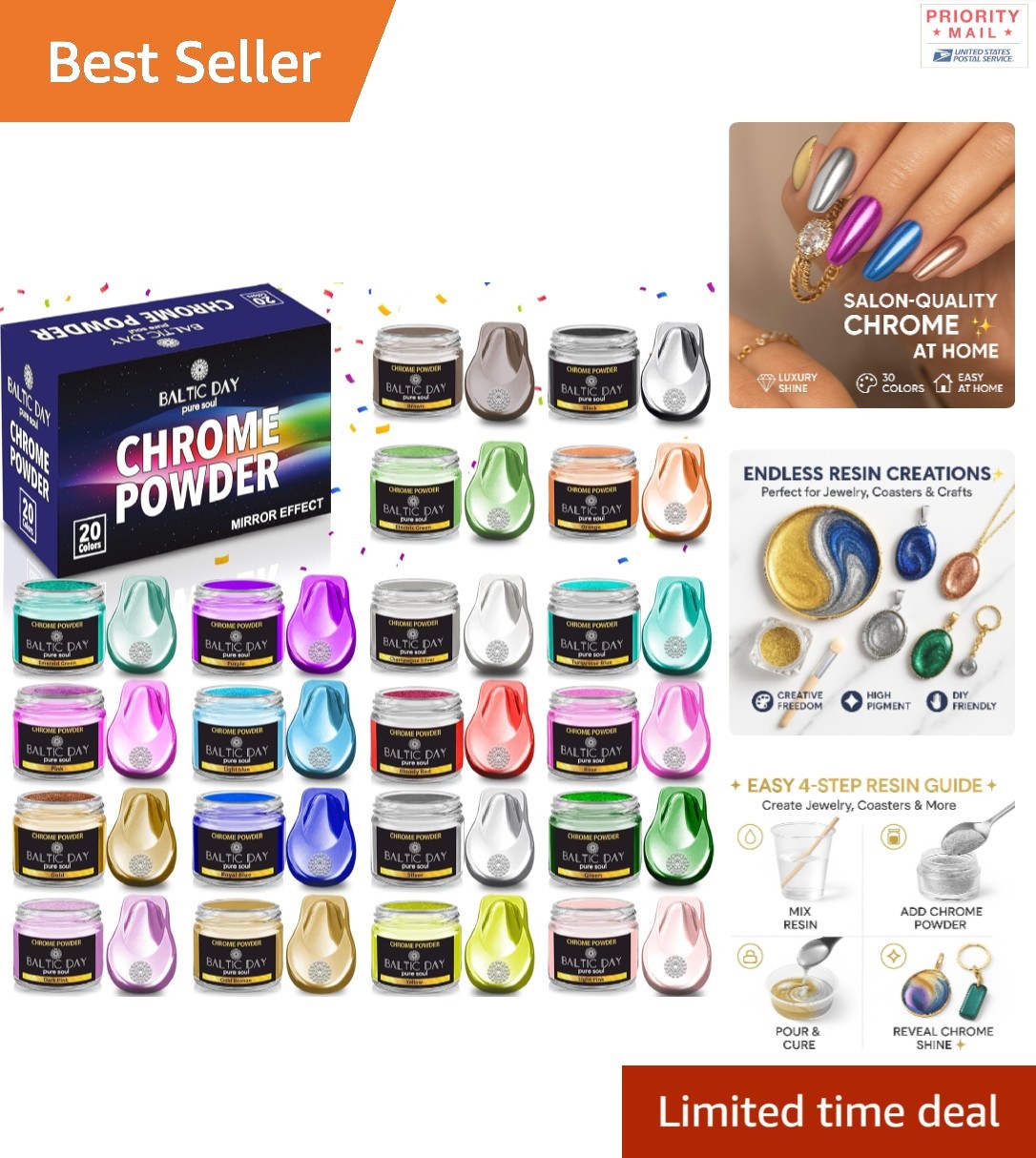 Chrome Pigment Powder Set 20 Vibrant Colors Non Toxic for Nail and Resin Art