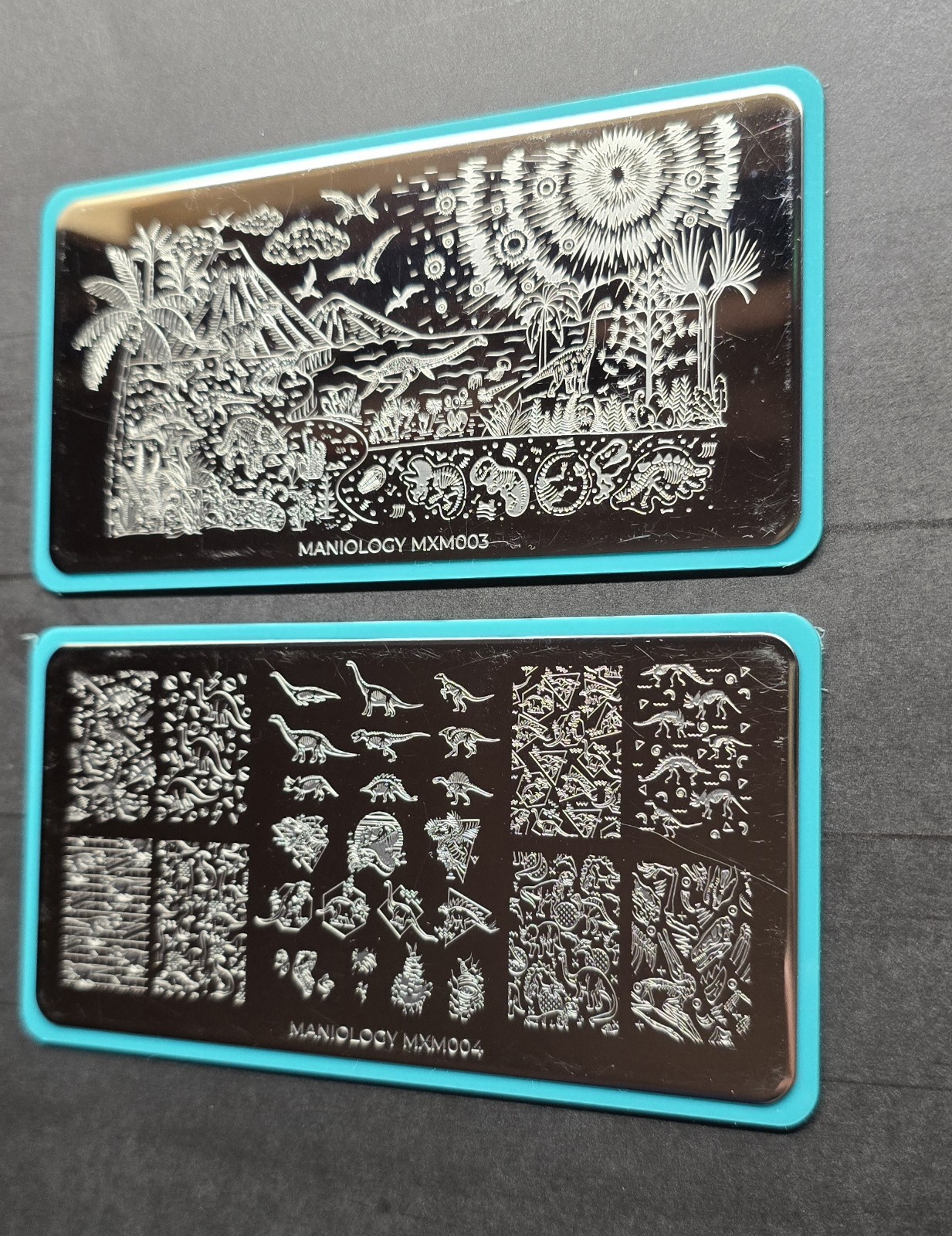 HTF Maniology MXM003 & MXM004 Dinosaur Jurassic Park Nail Stamp Plates Lot