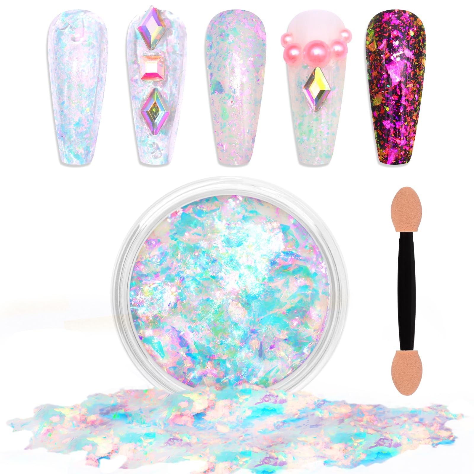 Laza Monet Garden Chameleon Flakes Nail Glitter Irregular Opal Nail Foil Flak…