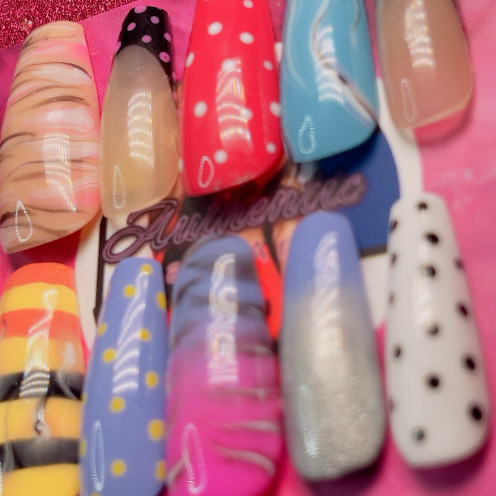 Authentic Nail Arts by Dia Coffin Press-On Nails Long Shiny Polka Dot