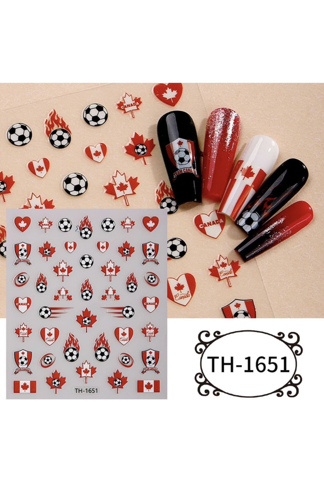 12 Sheets Soccer Nail Stickers, Self-Adhesive Soccer Ball & National Flag Nail A