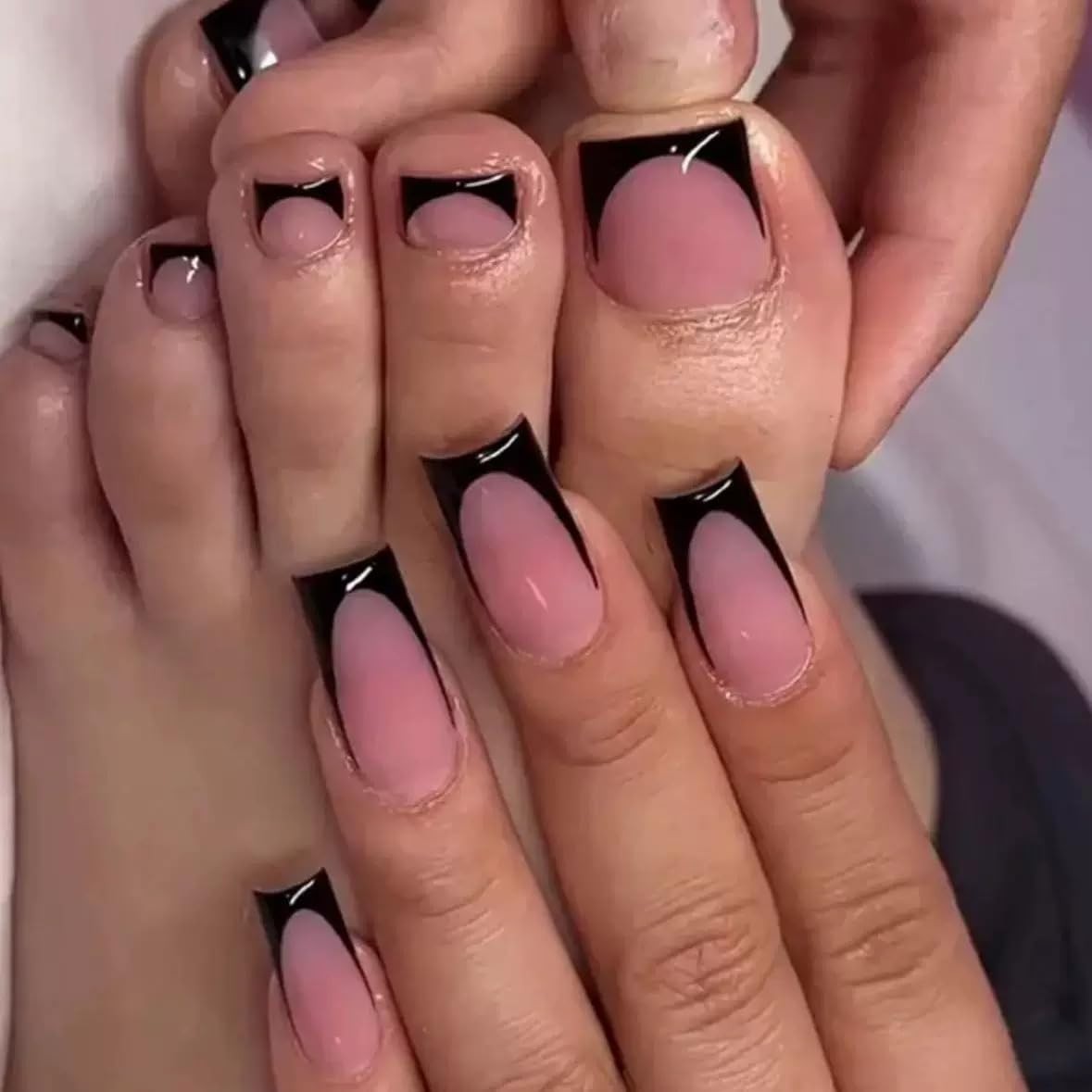 NHIXK 60Pcs Black French Tip Press on Nails & Standard, Color02