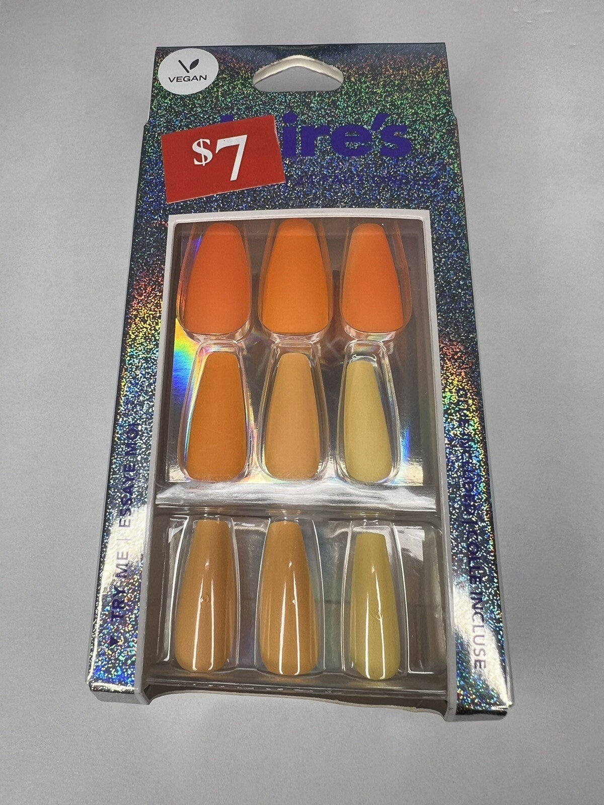 24pc Claire’s Fake False Press On Nails Glue On Vegan Orange Sunset Coffin