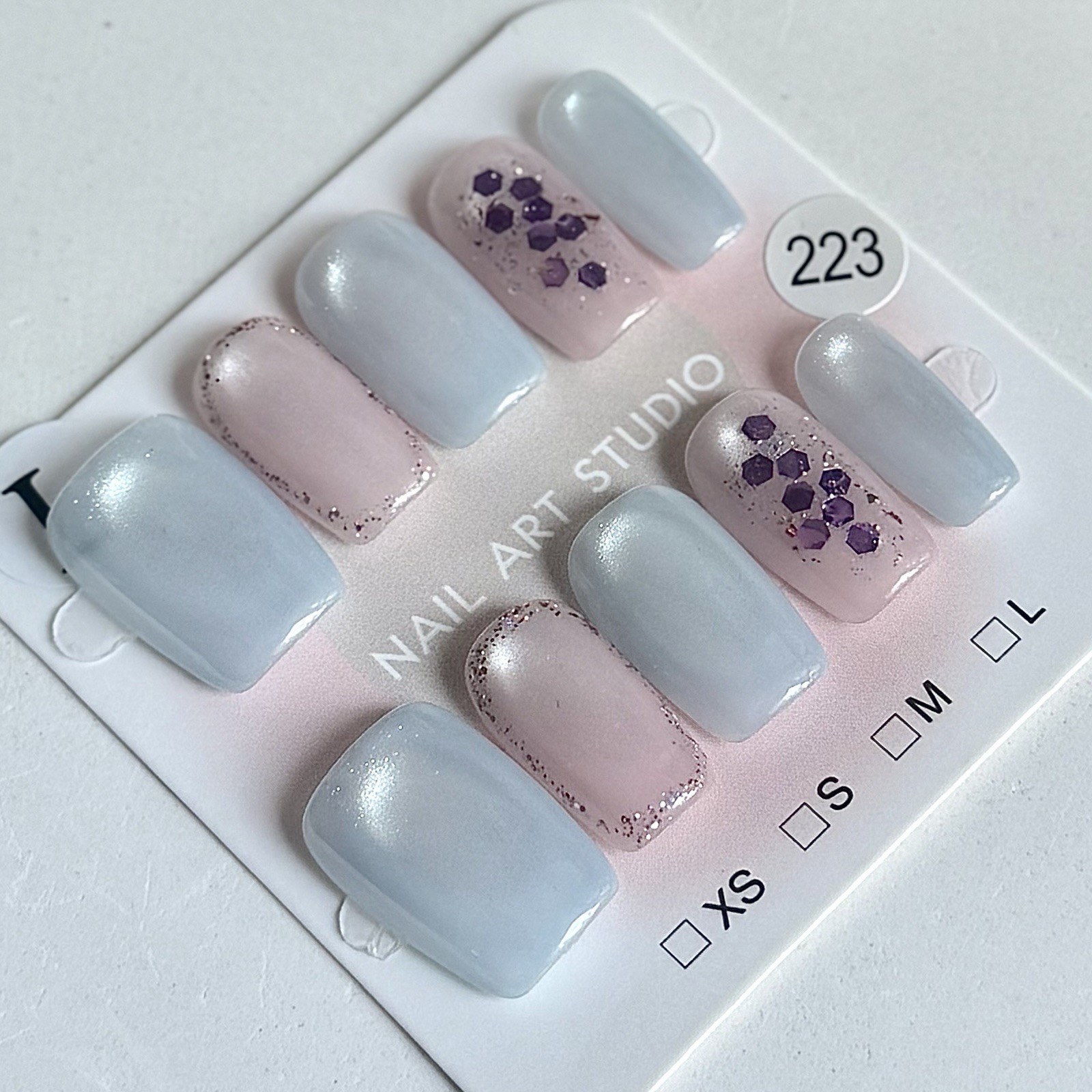 Handmade Glitter Cat Eye Press-On Nails Medium Square Size L Reusable Fake Nail