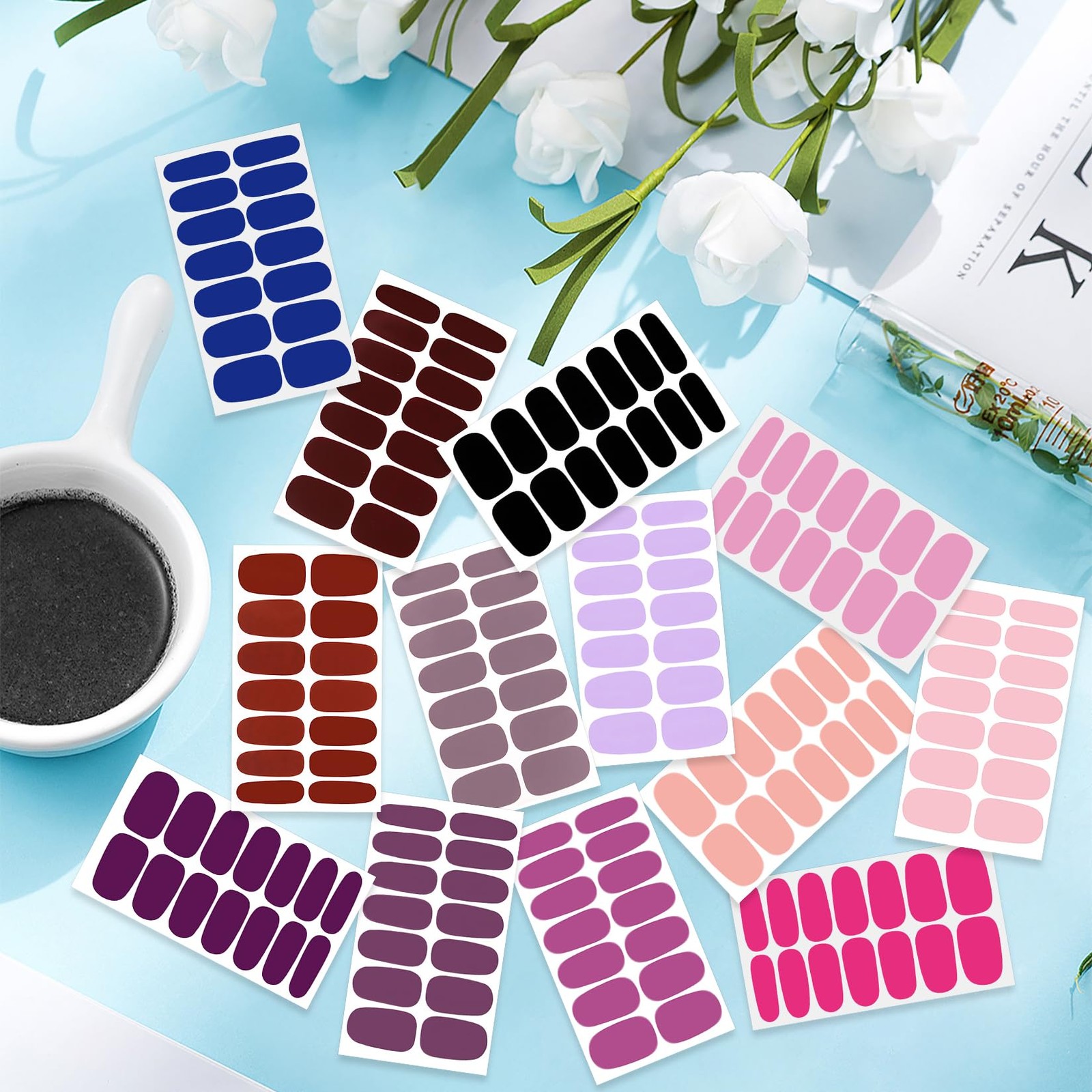 YECIRALA 20 Sheets 280 Pieces Solid Nail Polish Strips Mix Color Full Nail…