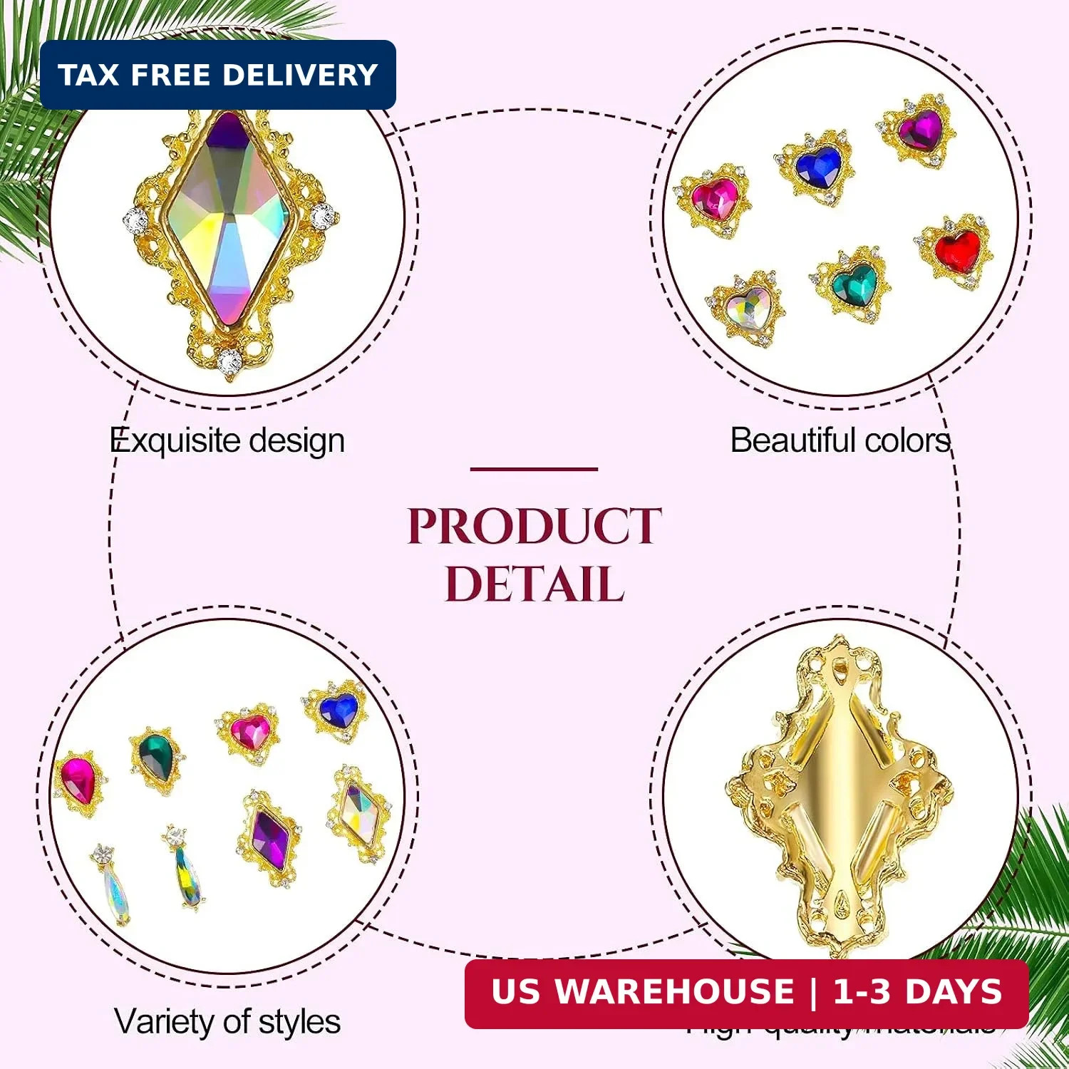 Leelosp 48 Pieces Luxury 3D Nail Charms Big Rhinestones Colorful Shiny Diamonds