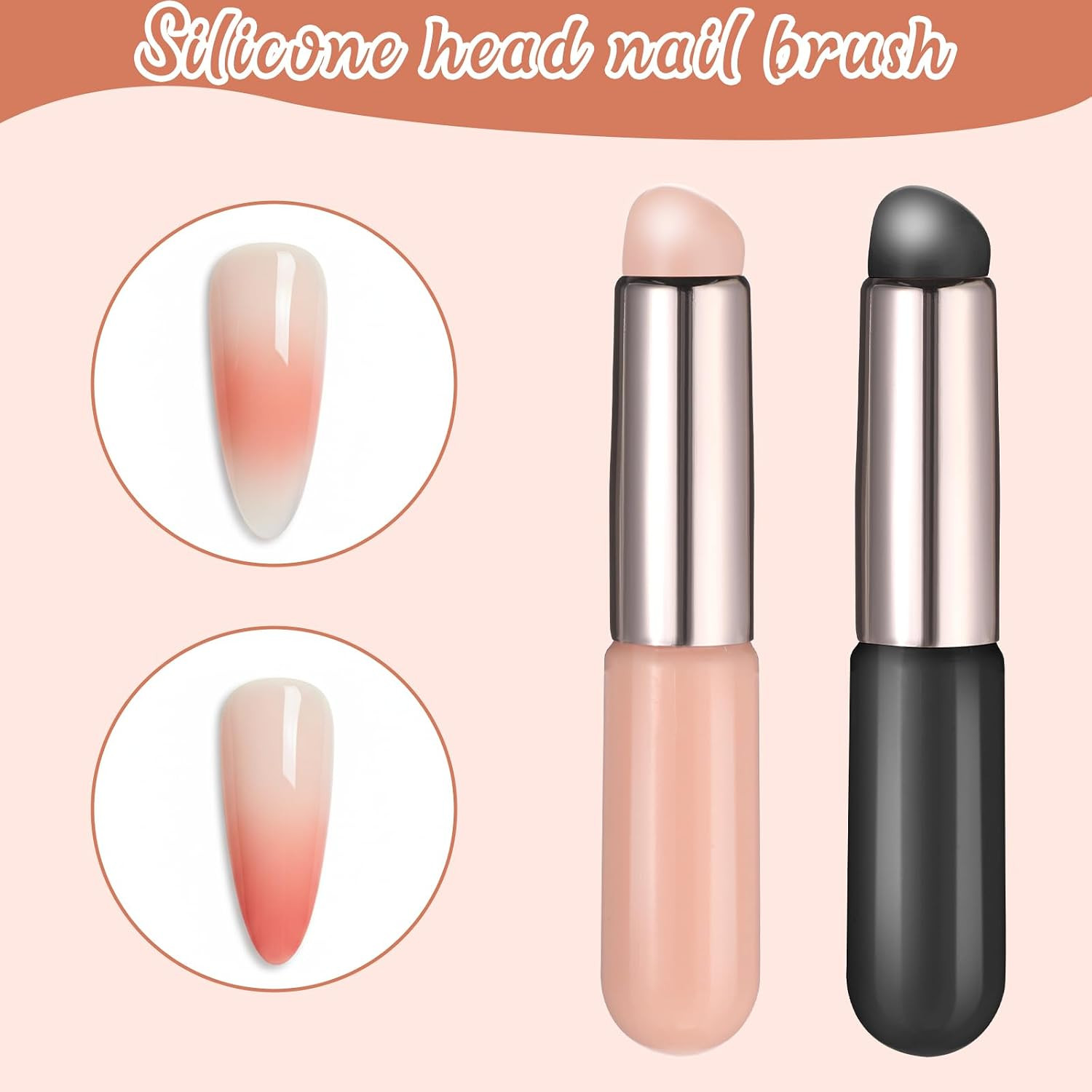 2 PCS Silicone Ombre Nail Art Brush, Chrome Powder Applicator, Reusable Gel Poli