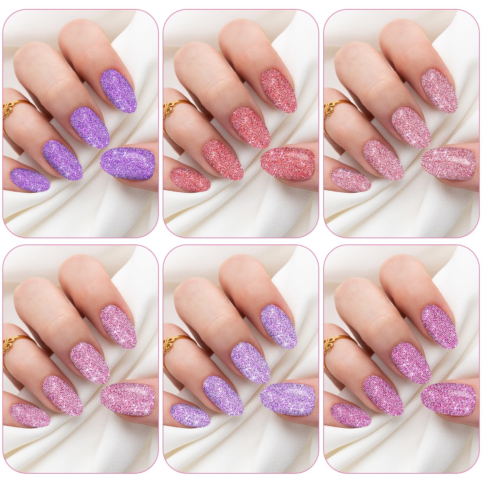 12 Sheets Glitter Nail Wraps, Polish Strips Stickers, Shine Multicolor