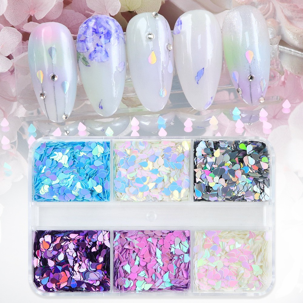 6 Grids Water Drop Shape Nail Art Sequins Glitter Flakes Nails Decoration DIY