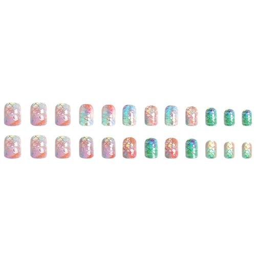 Summer Press on Nails Pink Shining Fake Nails Short Square False Design 11