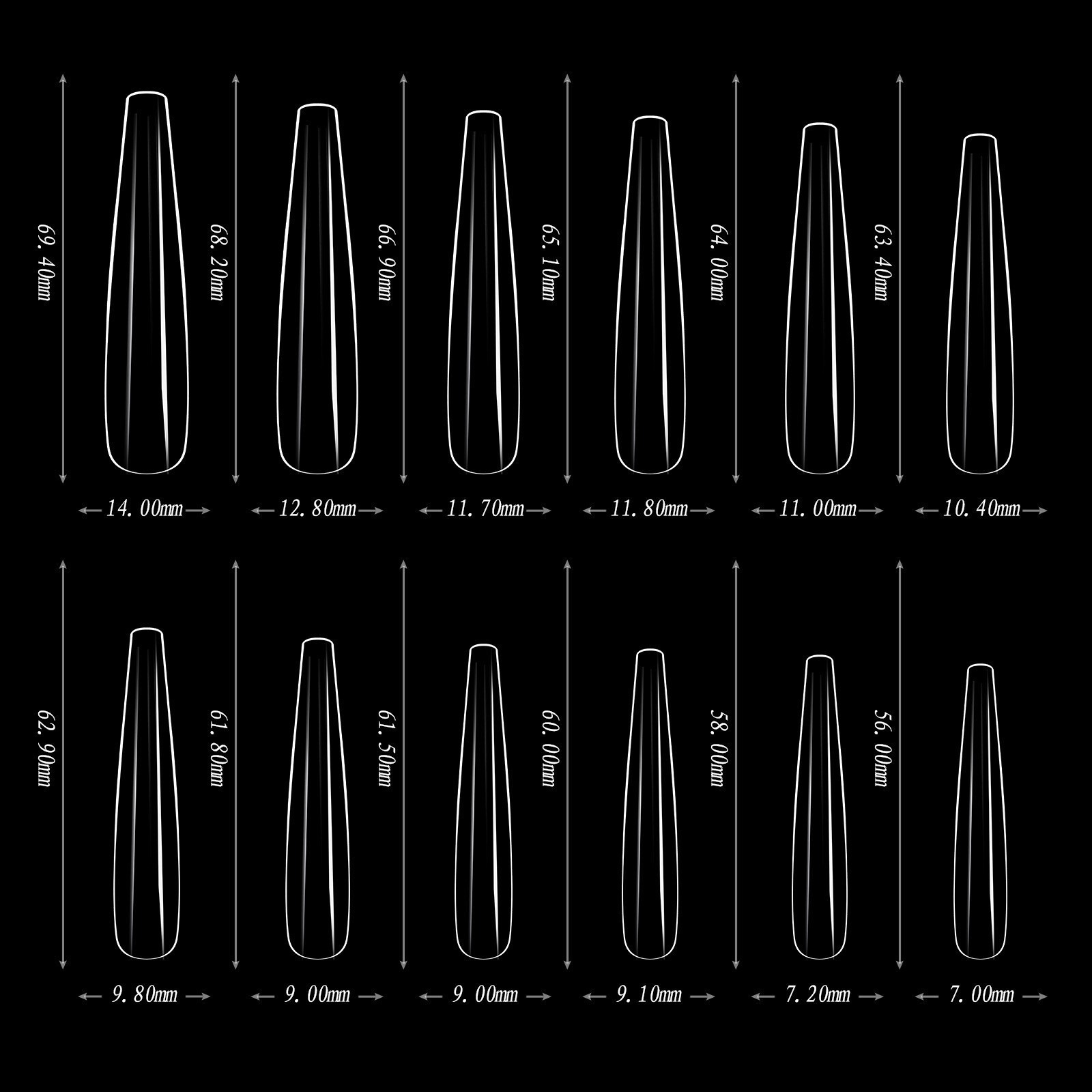180pcs 5XL Extra Long Coffin/Stiletto/Square/Ballerina Soft Gel Nail Tips Clear