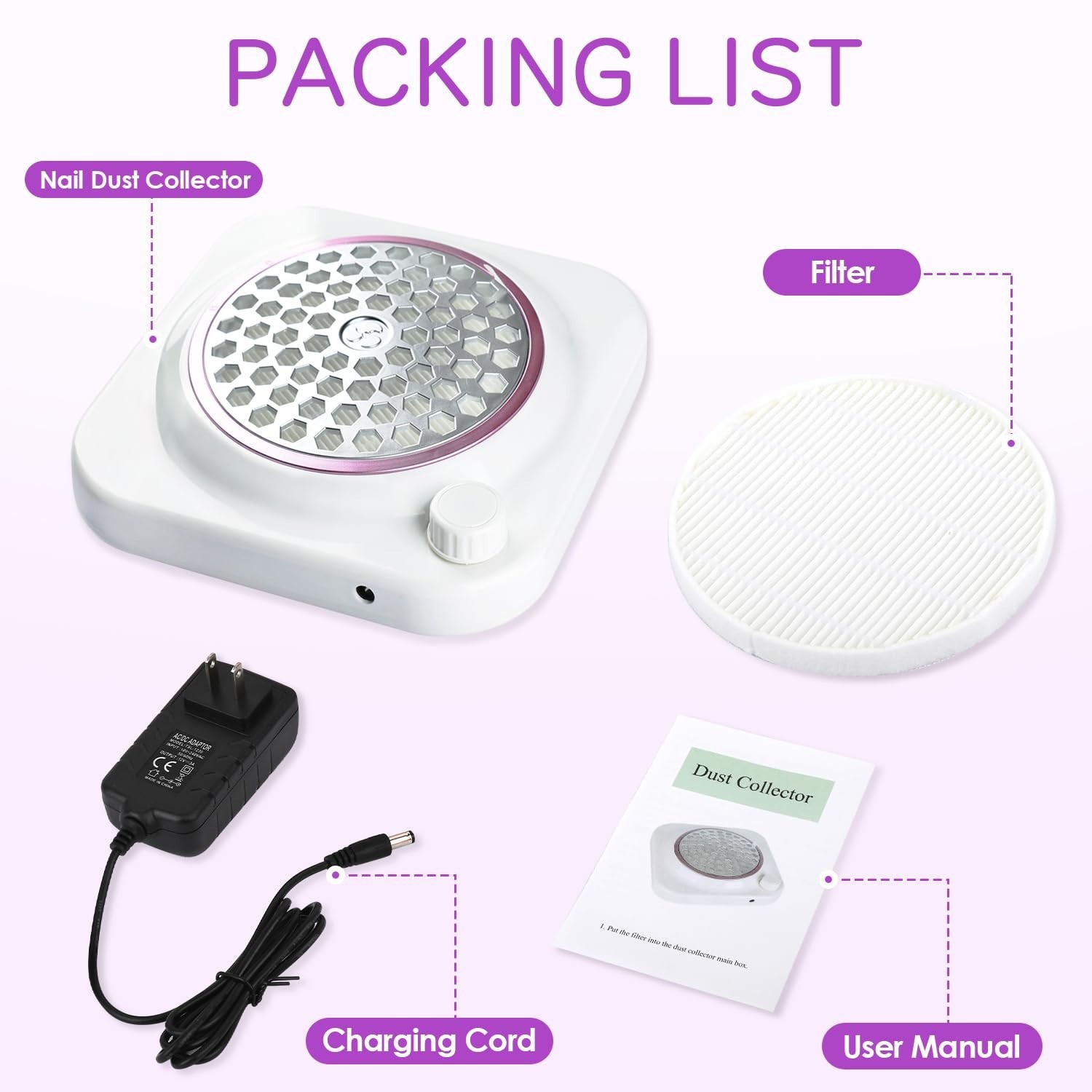 Nail Dust Collector Vacuum With Adjustable Speed Rotary 48w Powerful Dust Col…