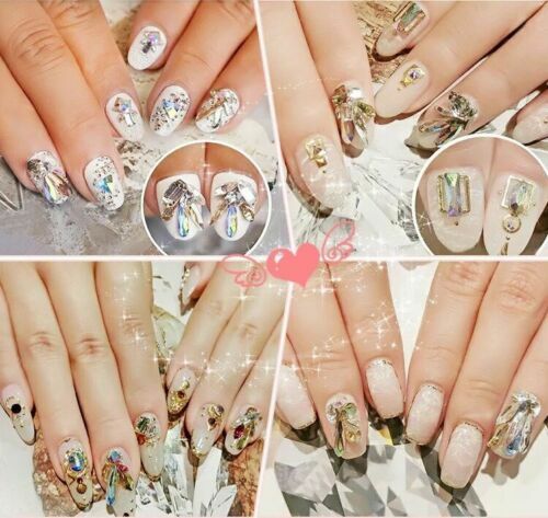 10pcs 3D Nail Art Rhinestones Flat Shaped Elongated Glass Colorful Stones Jargod
