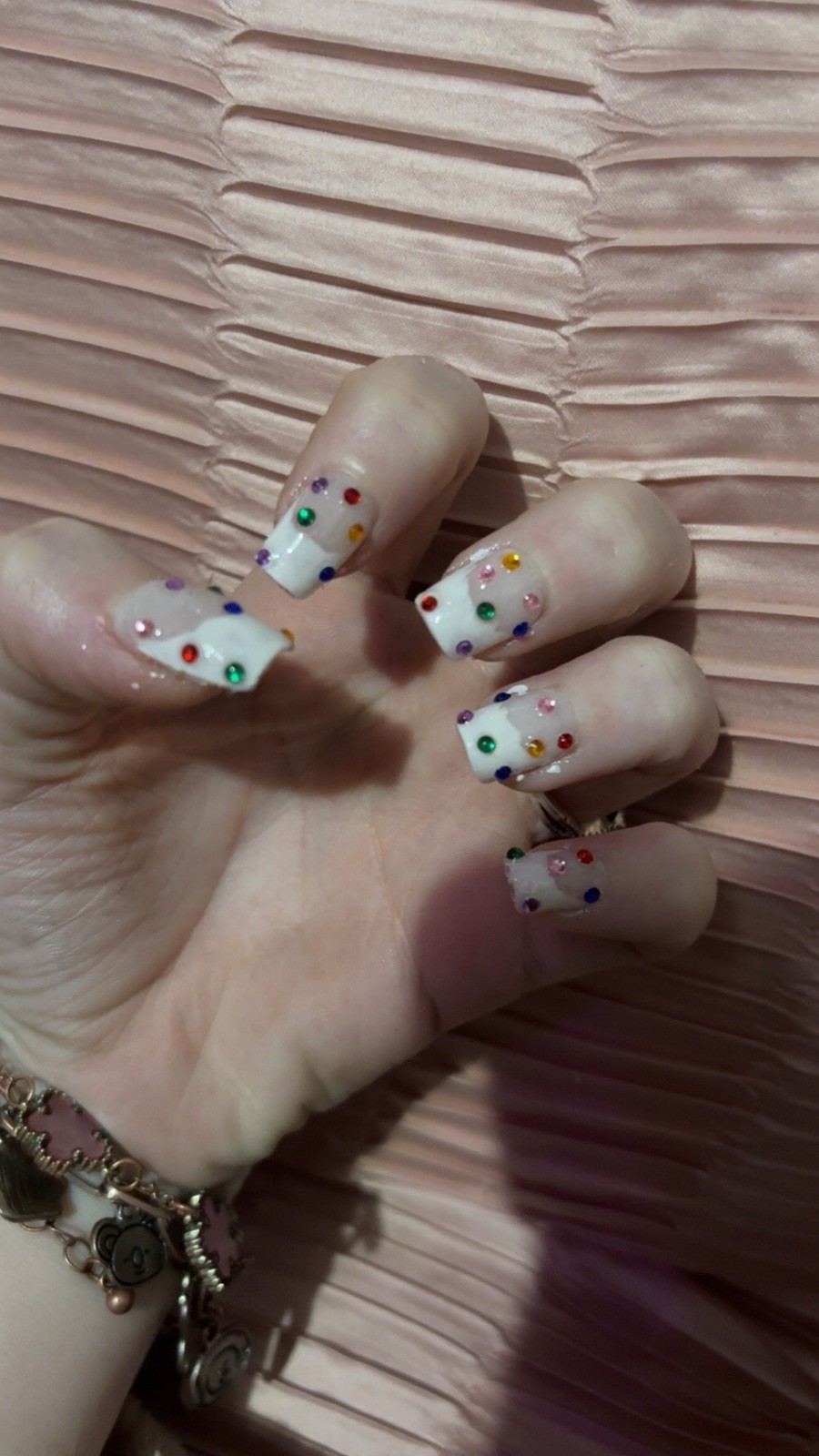 French Tip Press-On Nails rainbow gems Short Square