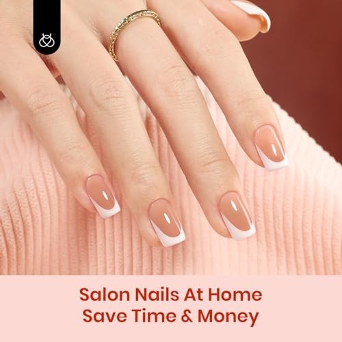 Beetles X Press Gel Nail Kit Short Square French Tip Press On Nails DIY