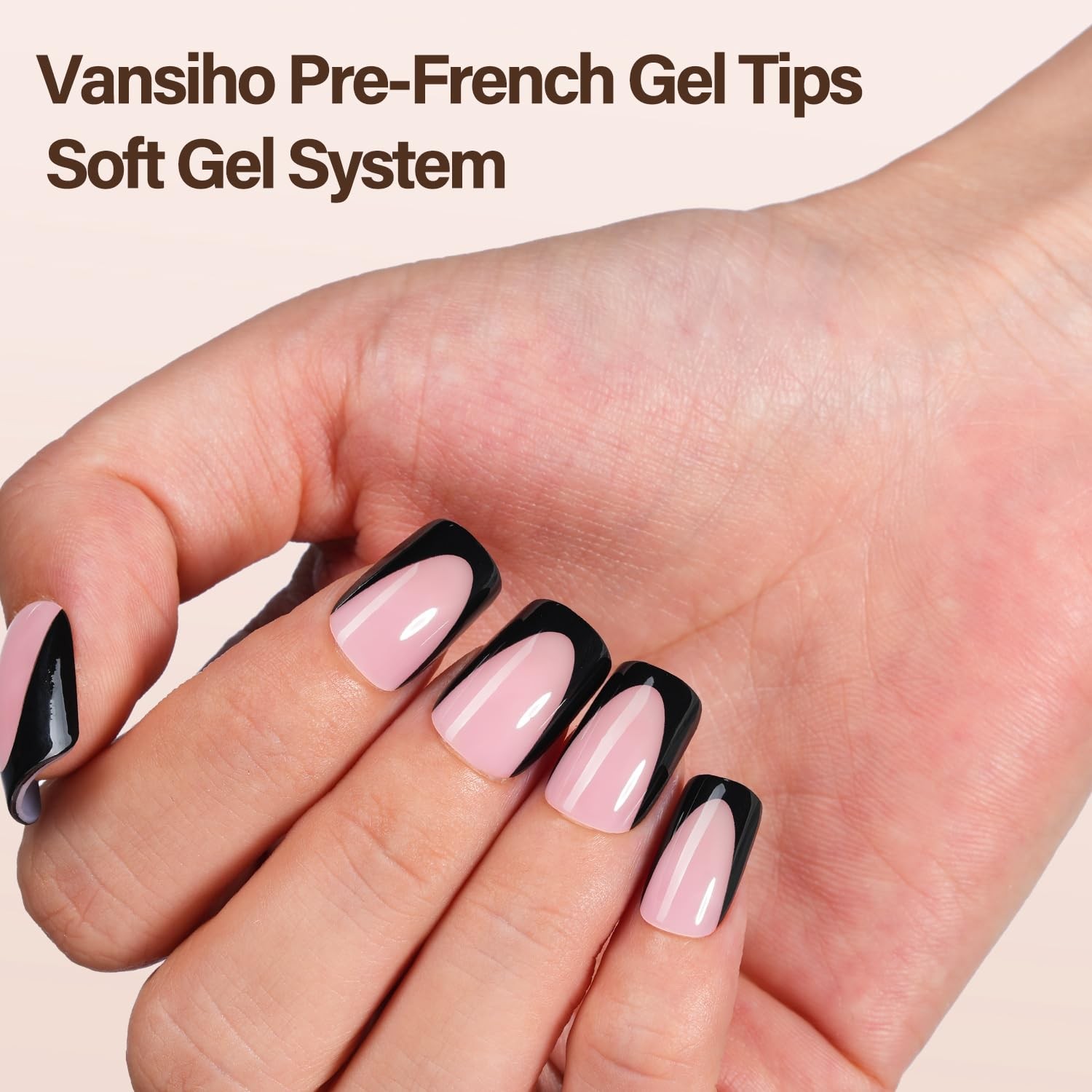 150Pcs Deep French Gel Nail Tips Pink, Black Short Square French Tips Press o…