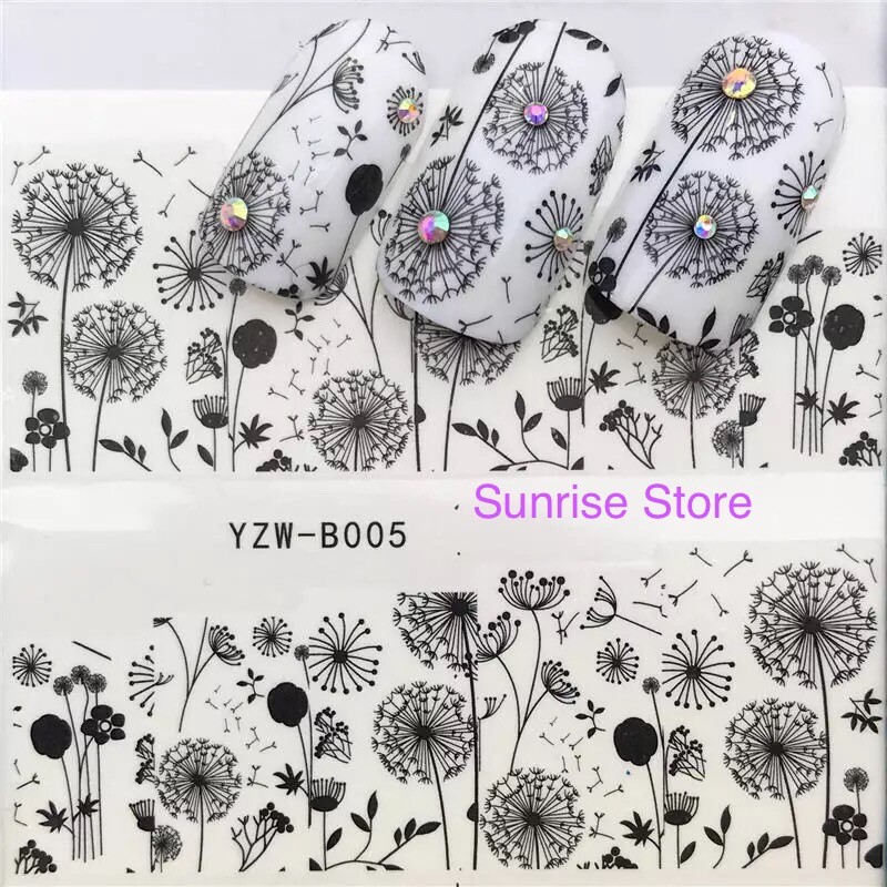 Nail Art Water Transfer Sticker Flying Dandelion Flowers Leaves Decals Manicure