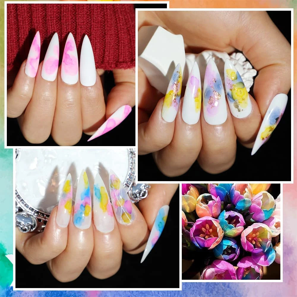 Blooming Nail Polish Watercolor Ink Marble Nail Art Blossom Effect Manicure for