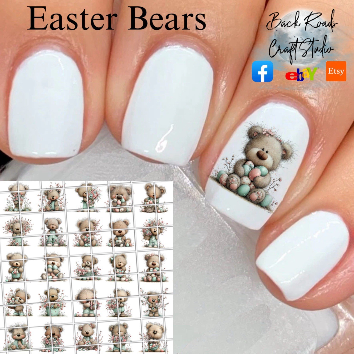 Easter Bears Animals Waterslide Finger Nail Decals Set Of 50 Ins Bonus Inc.